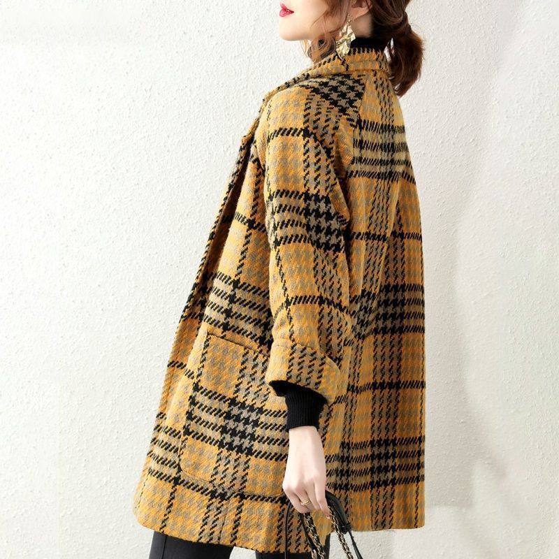 Bohemian Yellow Peter Pan Collar Plaid Coat Winter