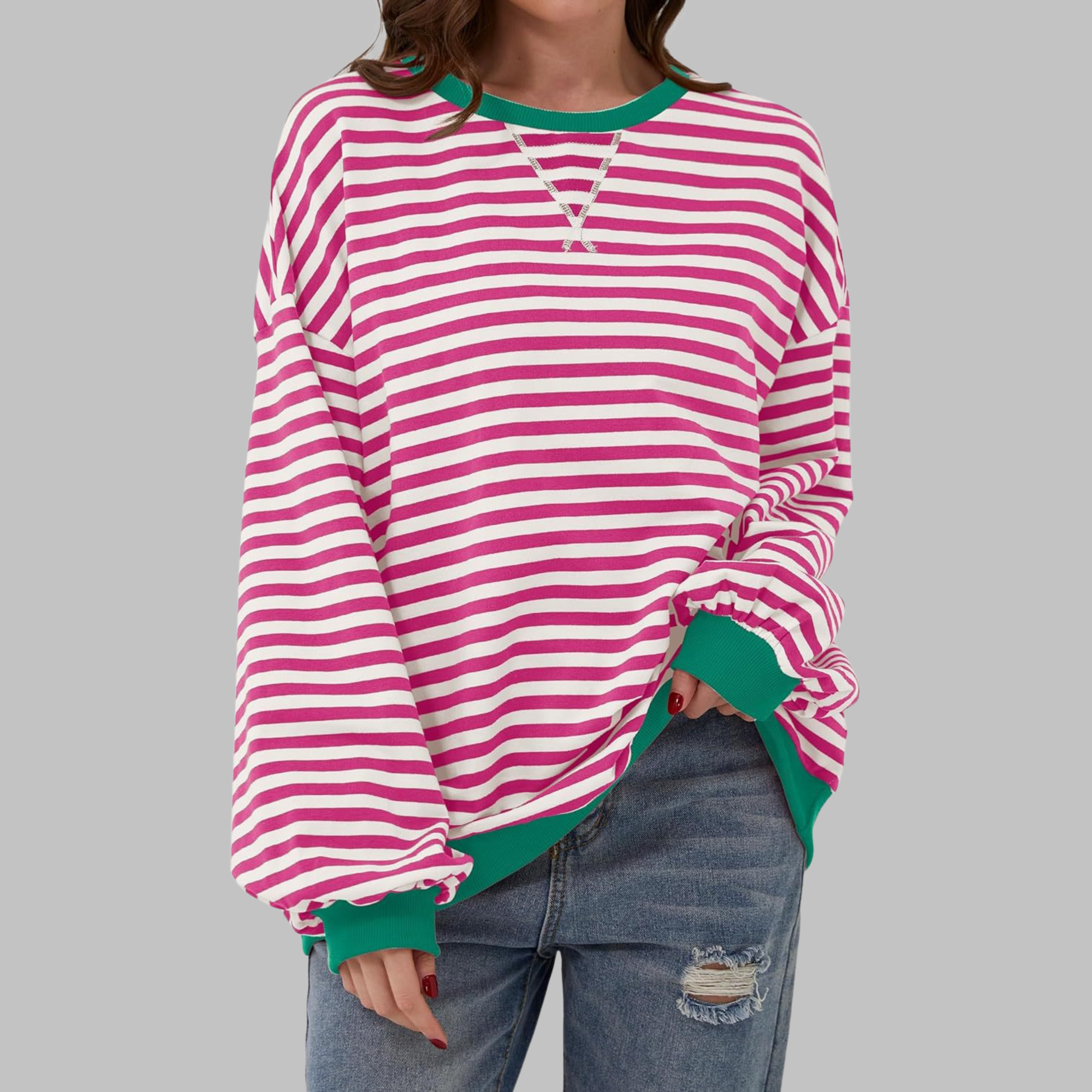 LUKA™ - Casual Long Sleeve Round Neck Striped Sweatshirt