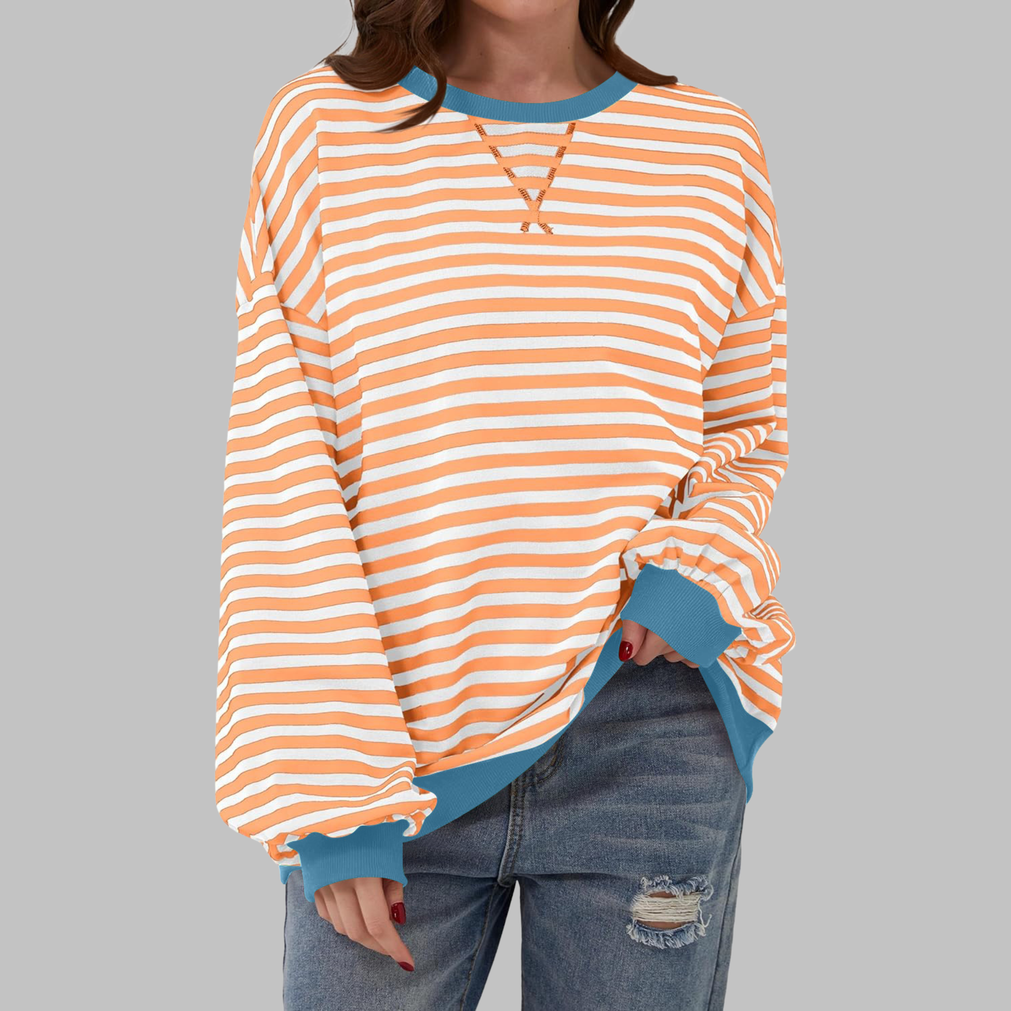 LUKA™ - Casual Long Sleeve Round Neck Striped Sweatshirt