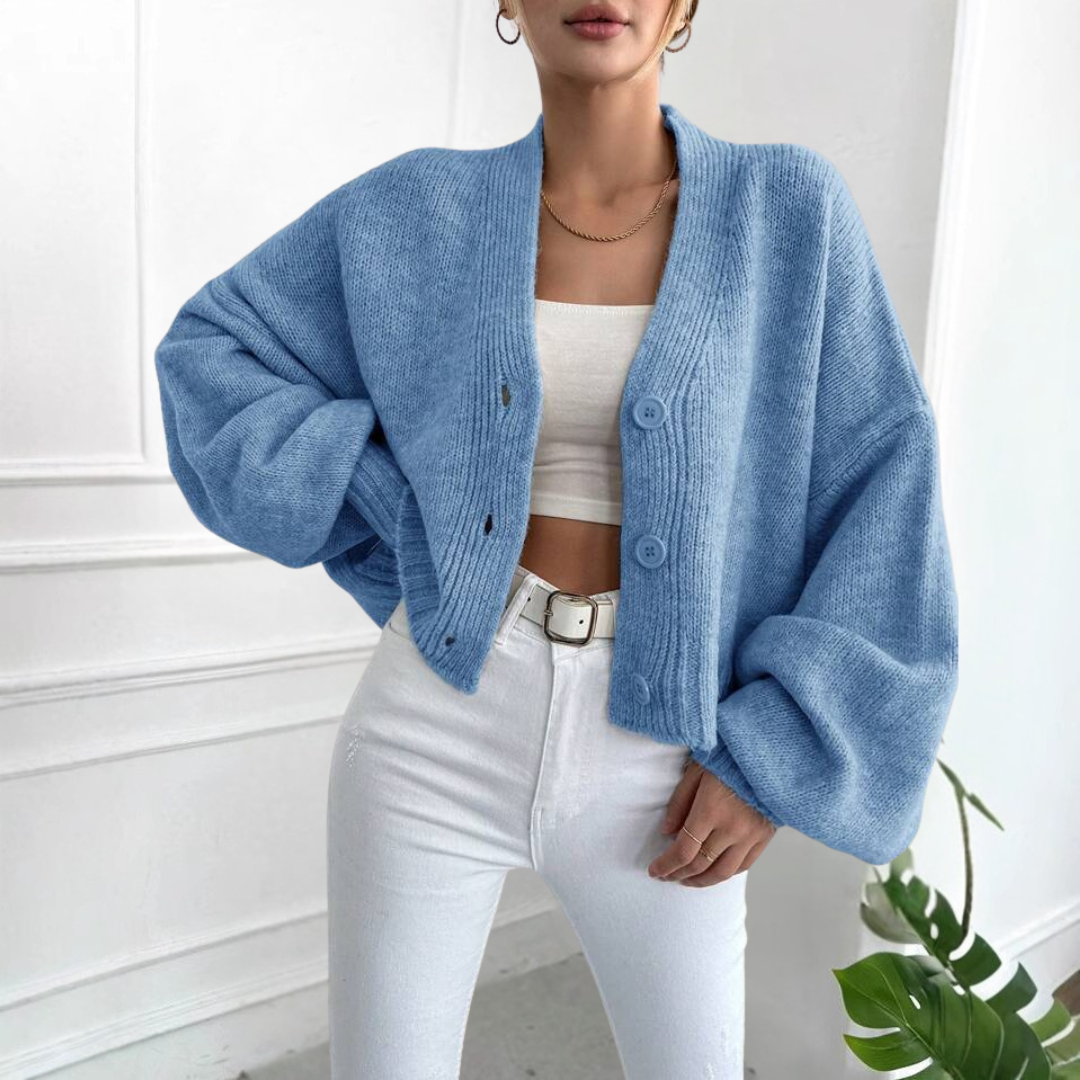 LUMI™ - Casual Crop Lantern Sleeve Cardigan