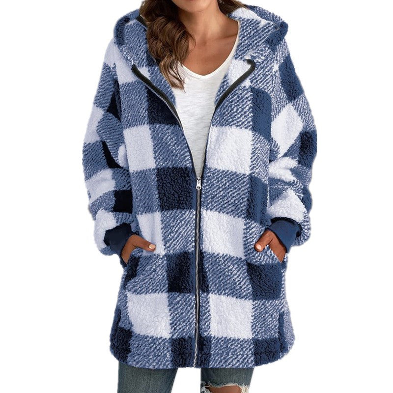 ARABELLA™ - Plaid Fleece Long Sleeve Hooded Coat