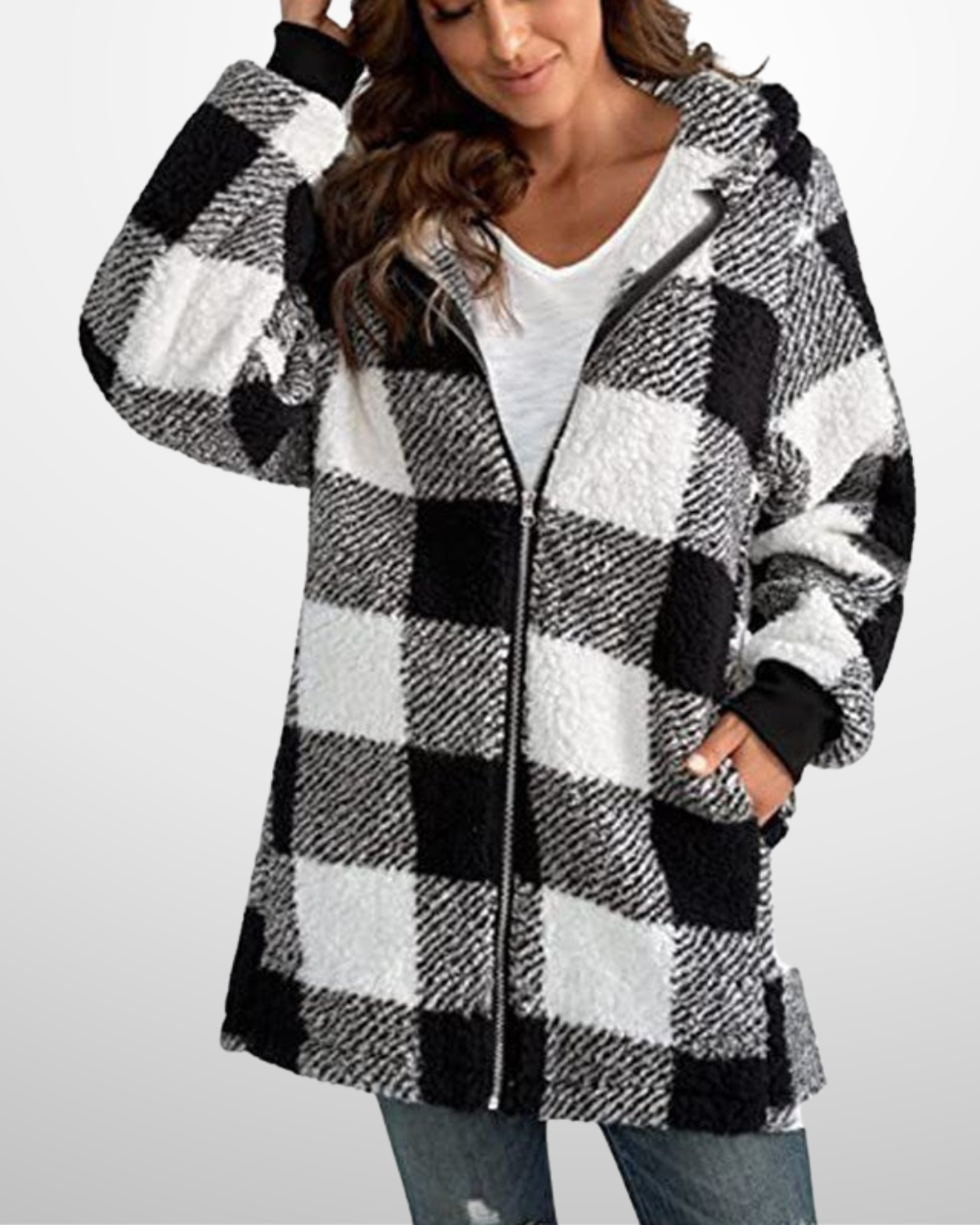 ARABELLA™ - Plaid Fleece Long Sleeve Hooded Coat