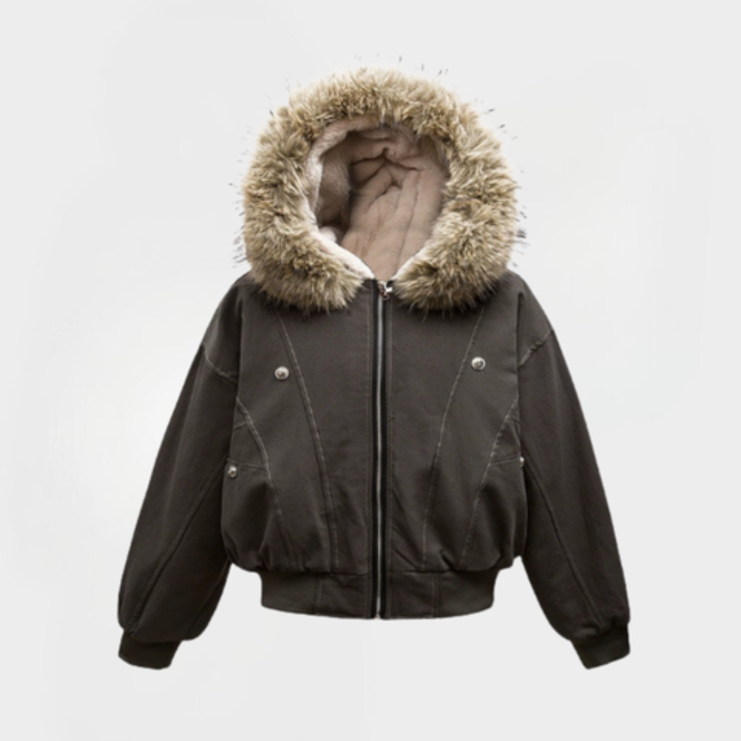 GLENDA™ - Elegant Warm Bomber Jacket with Faux Fur Collar and Hood