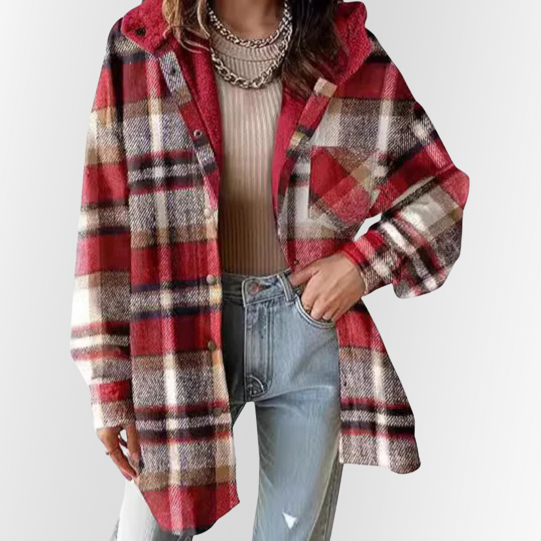 TALLULAH™ - Relaxed Fit Hooded Plaid Jacket