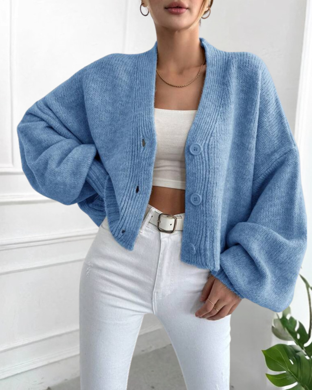 BULAK™ - Casual Crop Lantern Sleeve Cardigan