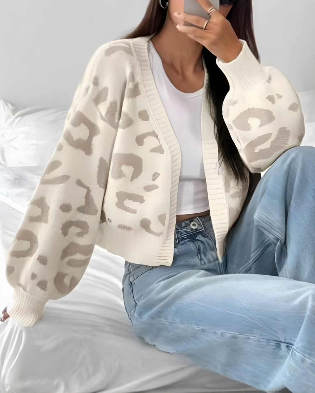 AVIA™ - Comfy Leopard Print Lantern Sleeve Cardigan