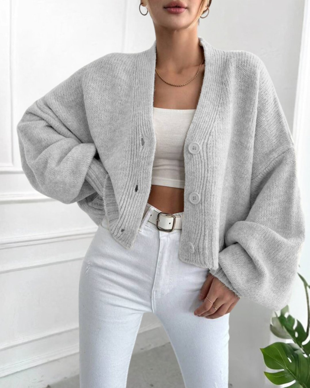 LUMI™ - Casual Crop Lantern Sleeve Cardigan