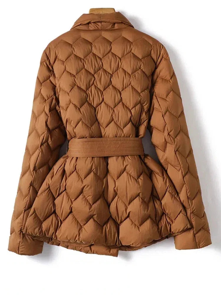 Sophia Elegant Belted Down Jacket - Stylish Coat for Ultimate Warmth