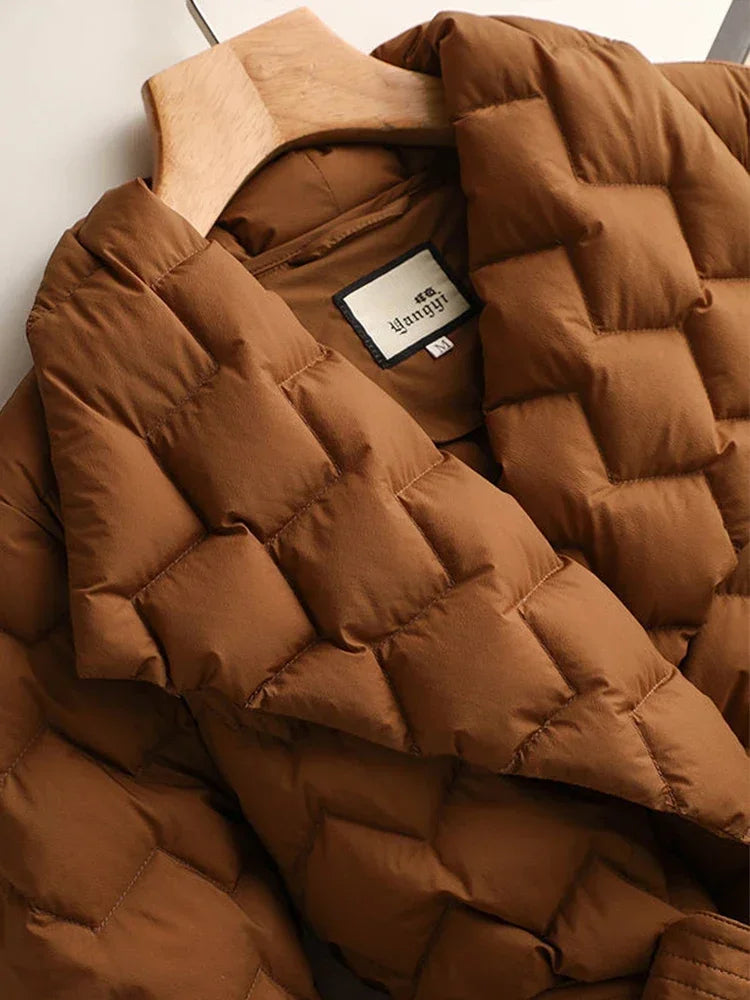 Sophia Elegant Belted Down Jacket - Stylish Coat for Ultimate Warmth