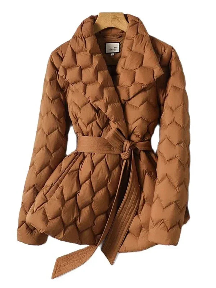 Sophia Elegant Belted Down Jacket - Stylish Coat for Ultimate Warmth