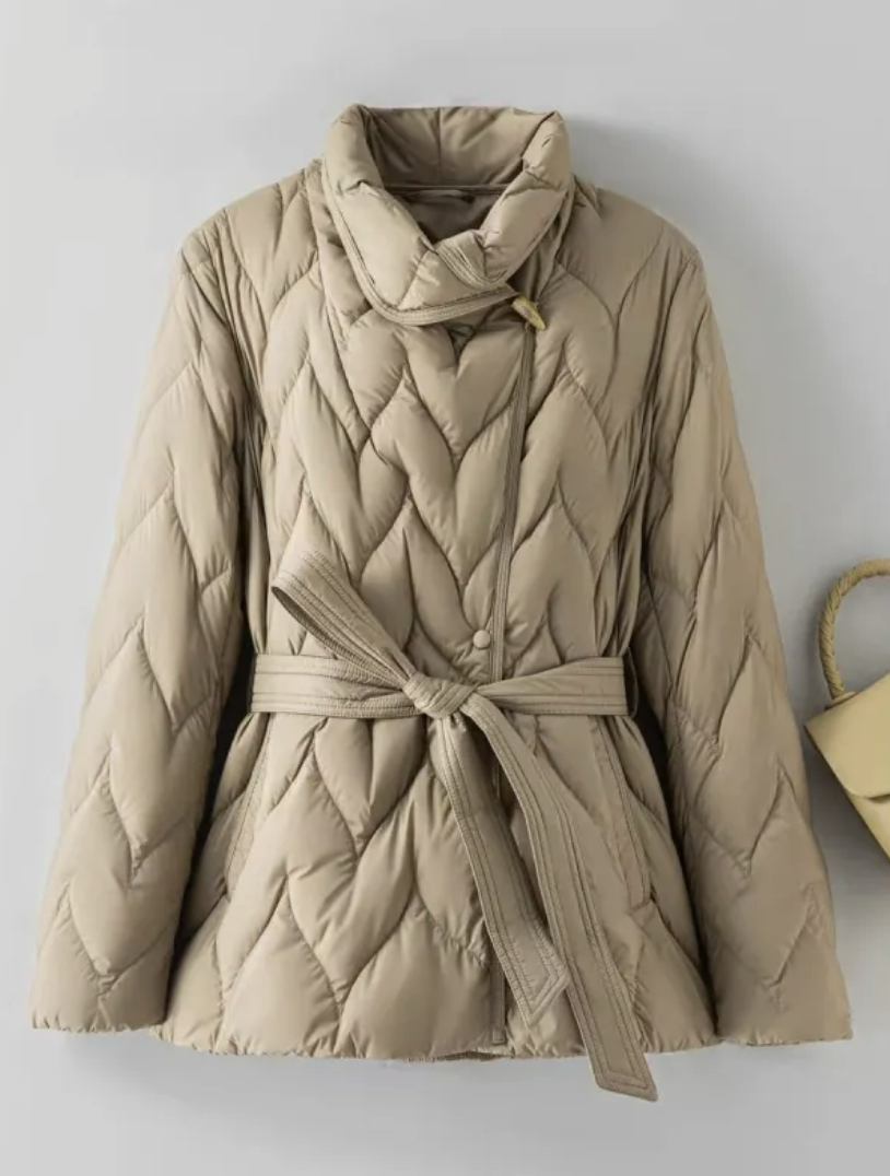 Sophia Elegant Belted Down Jacket - Stylish Coat for Ultimate Warmth