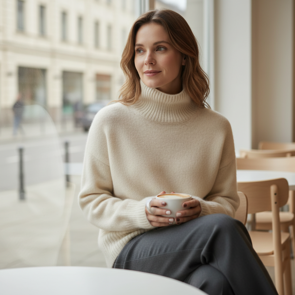 Cashmere Blend Sweater with High Neck