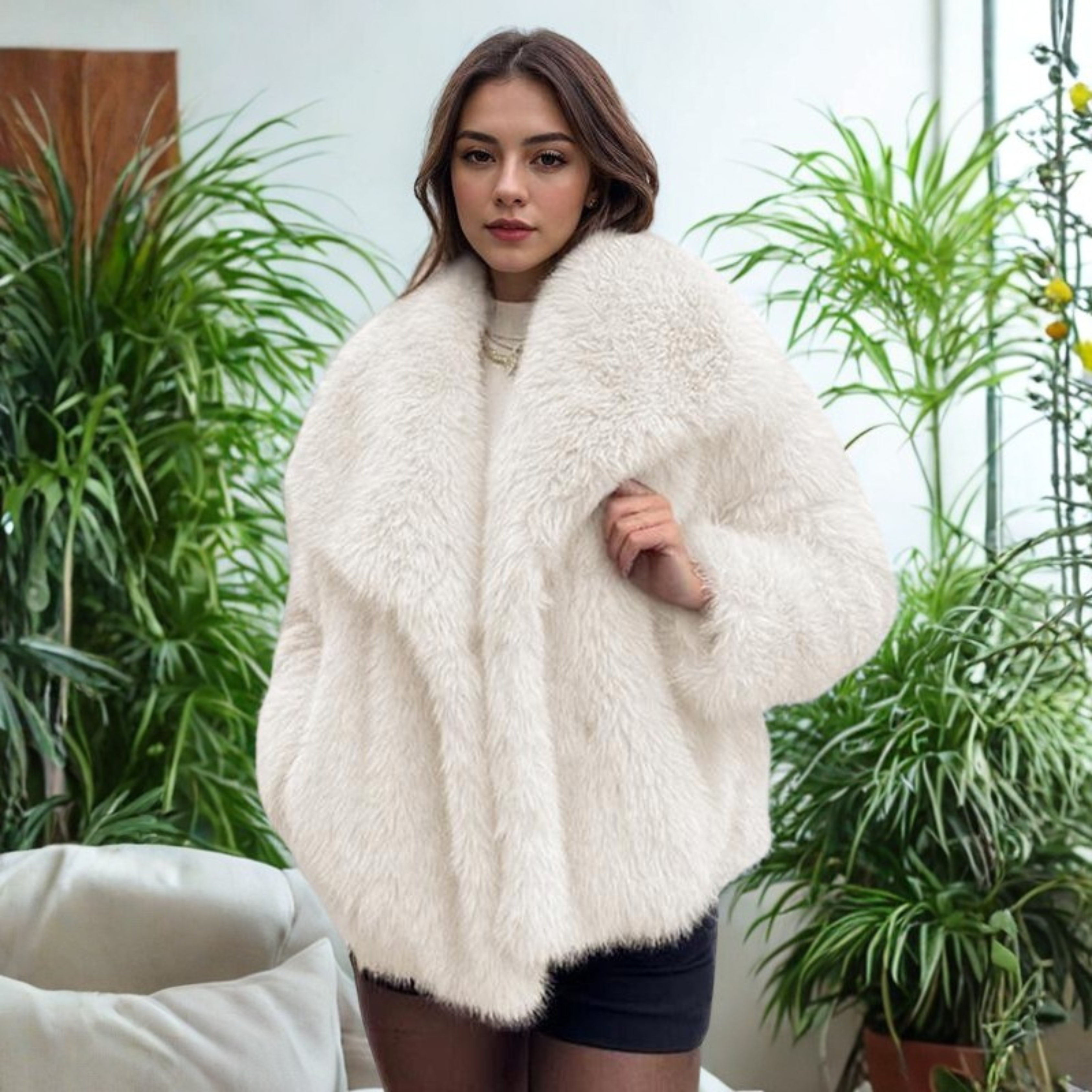CORRINE™ - Classy Long Sleeve Collared Fuzzy Coat