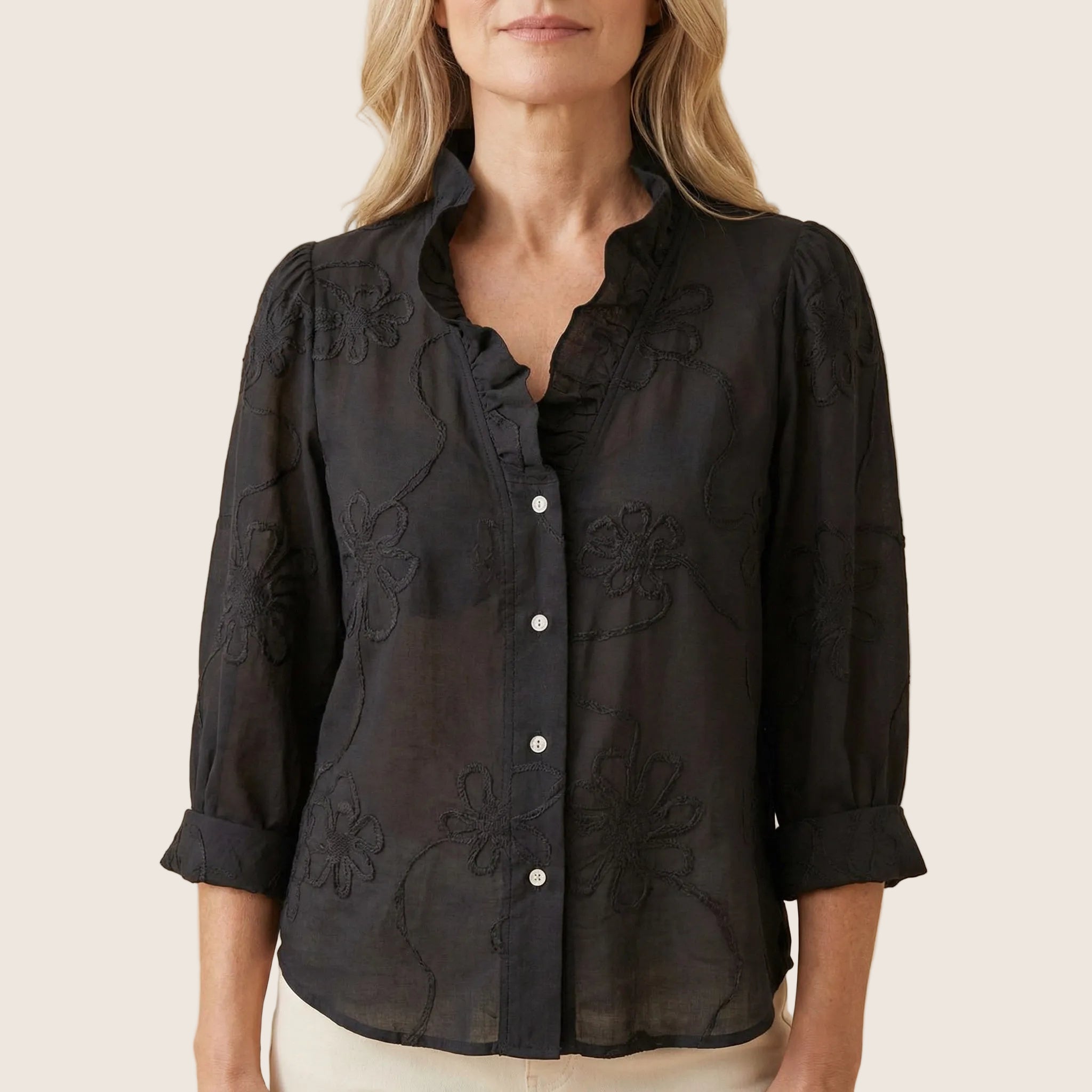 Claire | Cotton Blouse With Gathered Collar