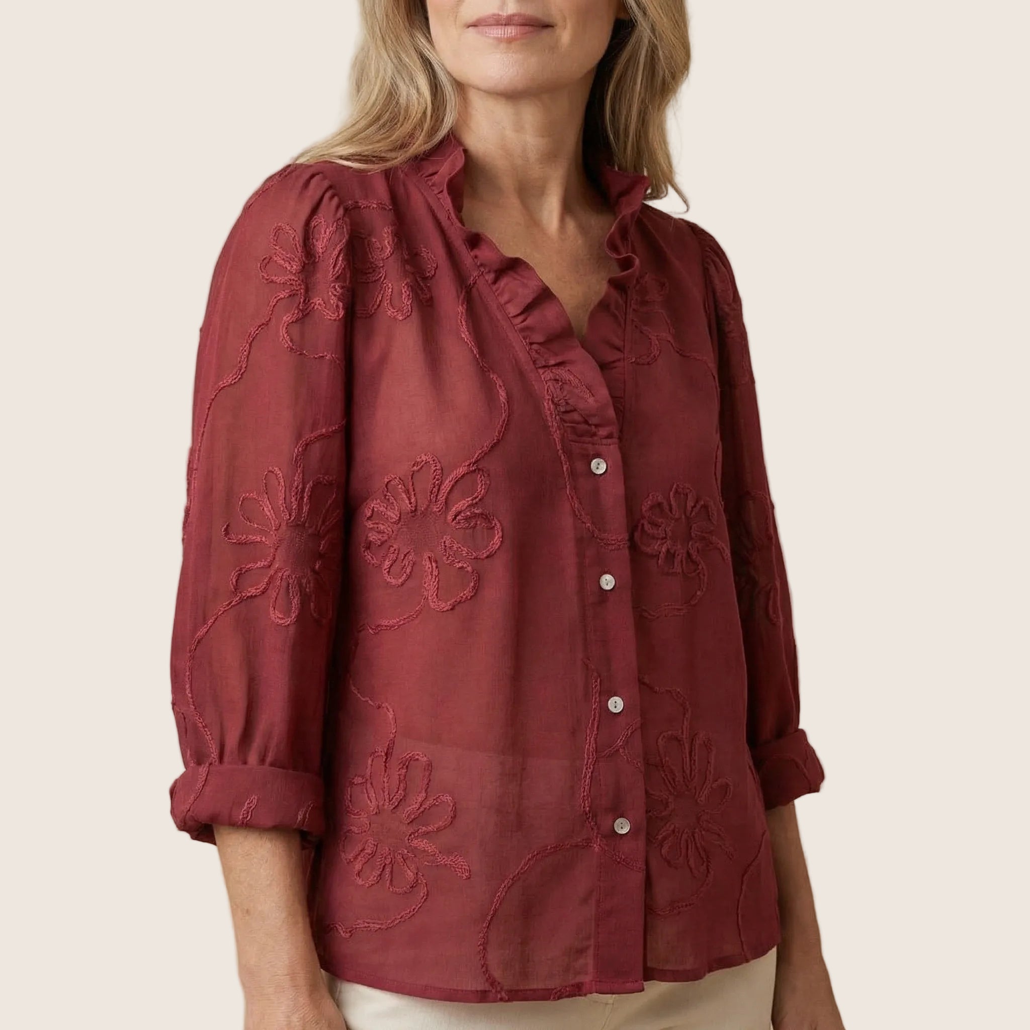 Claire | Cotton Blouse With Gathered Collar