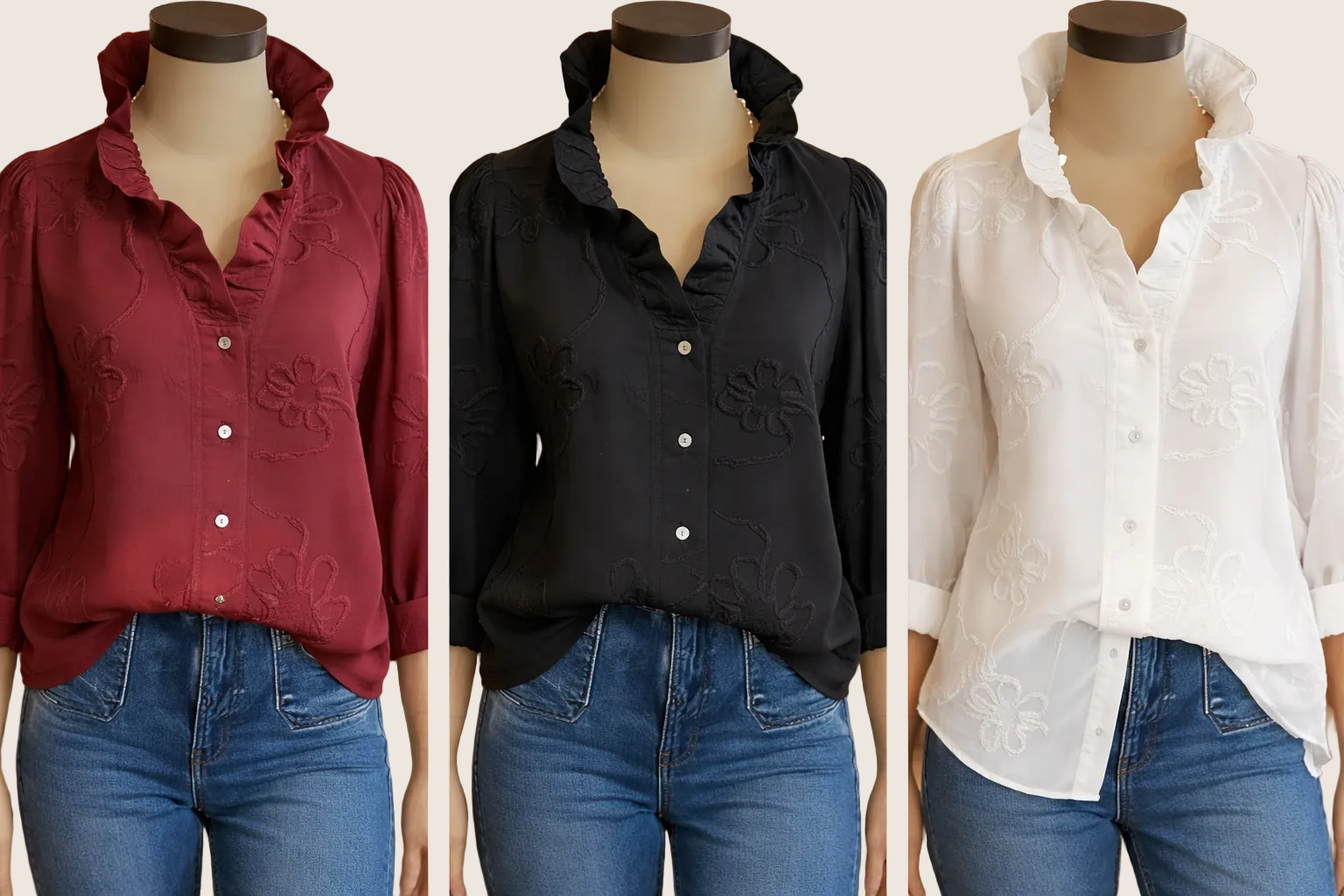 Claire | Cotton Blouse With Gathered Collar