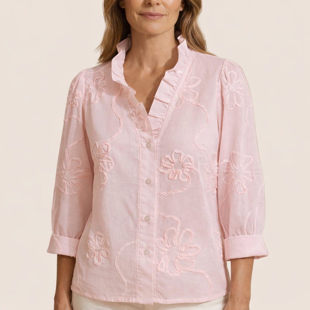 Claire | Cotton Blouse With Gathered Collar