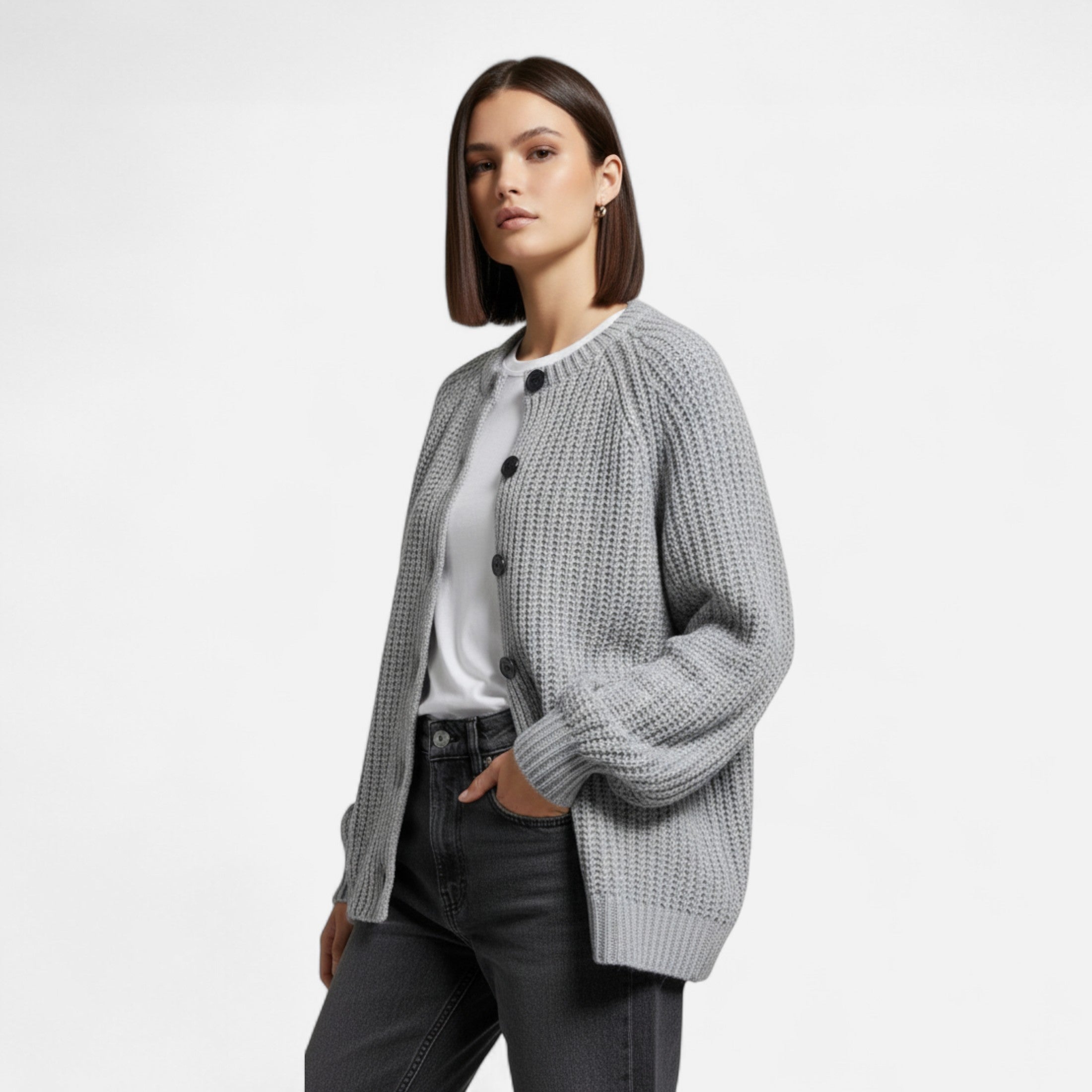 Lyndora London | Women’s Vintage Round Neck Knit Cardigan – Effortless Autumn Grace