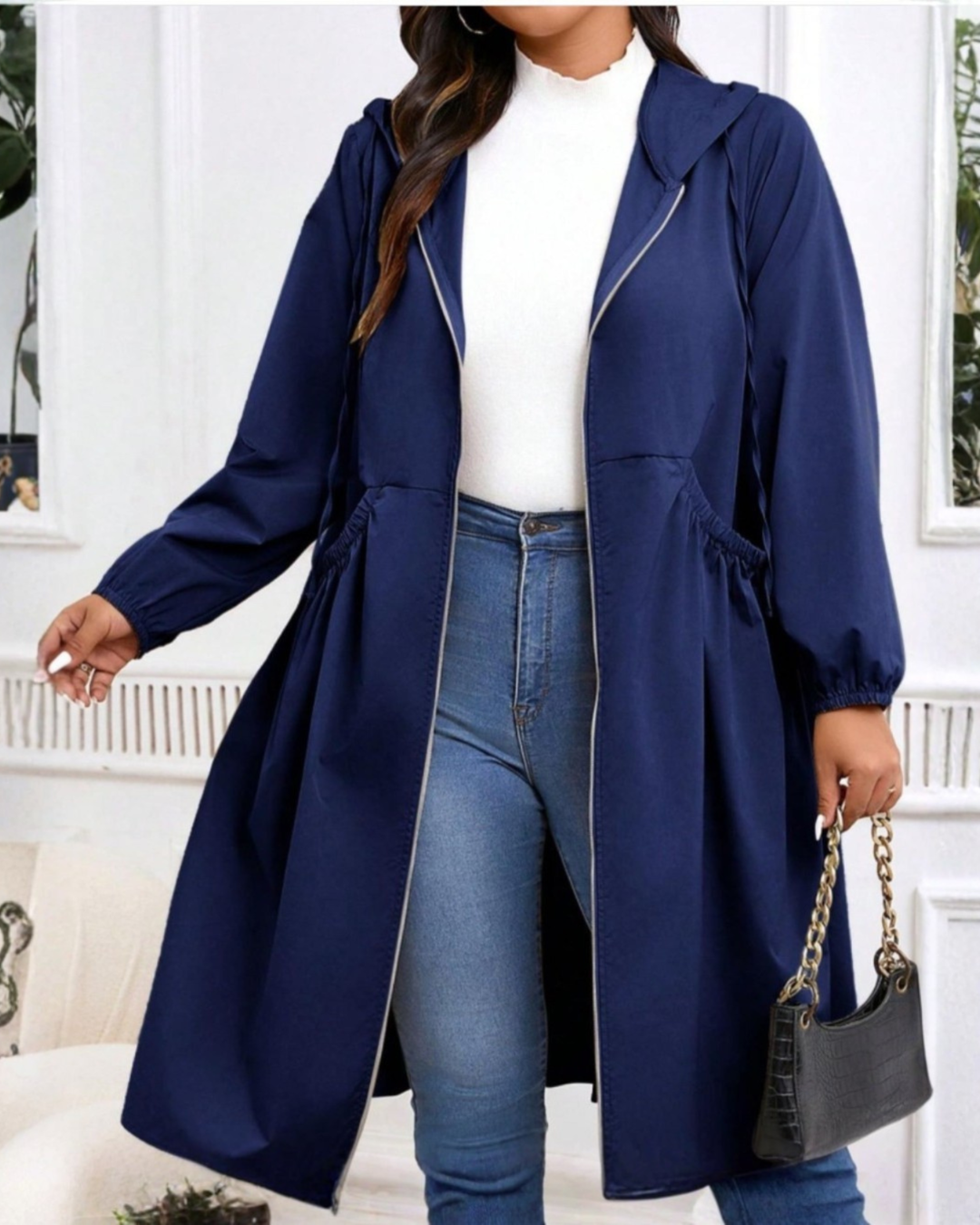AVRIL™ - Casual Plus Size Drawstring Zip-Up Long Sleeve Hooded Coat