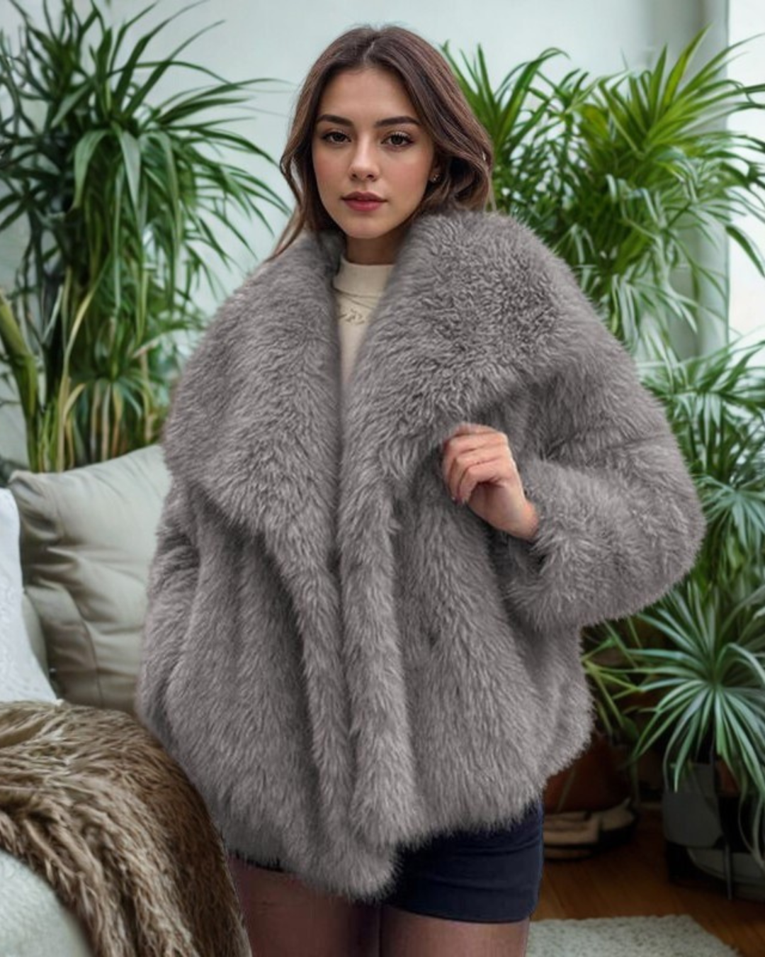 CORRINE™ - Classy Long Sleeve Collared Fuzzy Coat