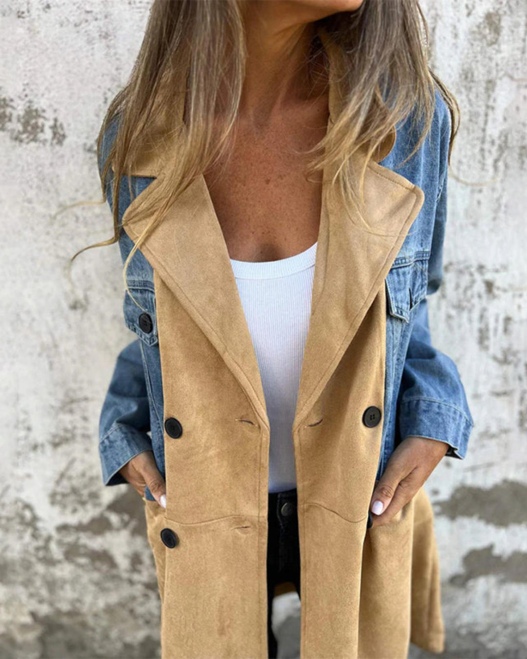 ELORA™ - Two-Tone Denim Trench