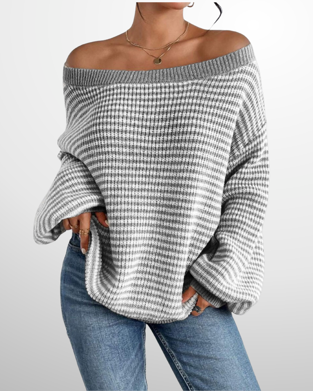 POSHIKO™ - Casual Striped Drop Shoulder Long Sleeve Sweater