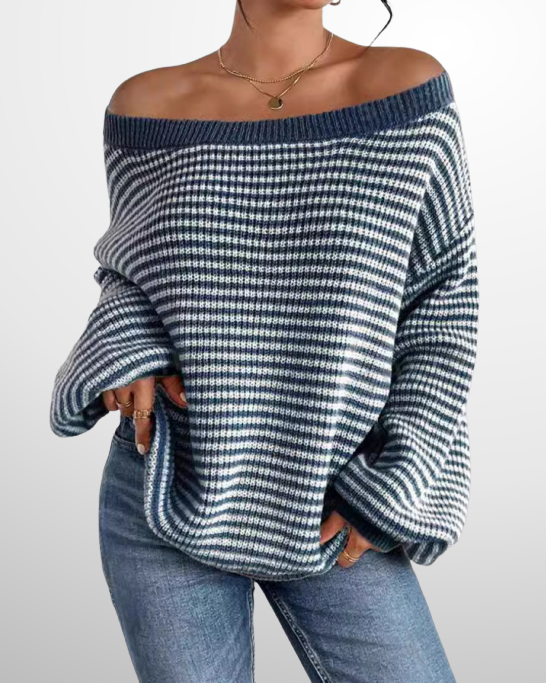 SURI™ - Casual Striped Drop Shoulder Long Sleeve Sweater