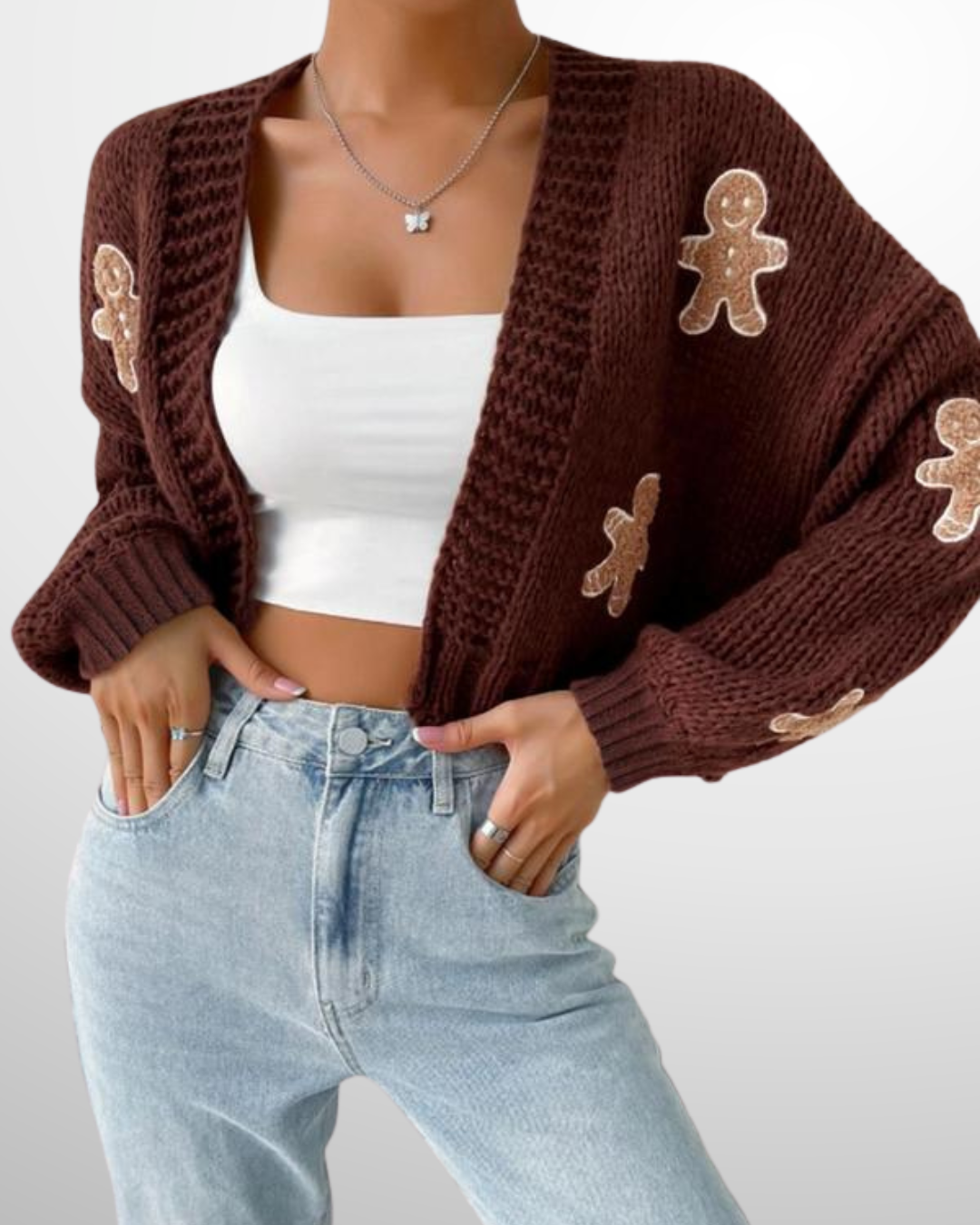 HEIDI™ - Open Front Knit Cardigan with Cartoon Print for Cozy Outfits