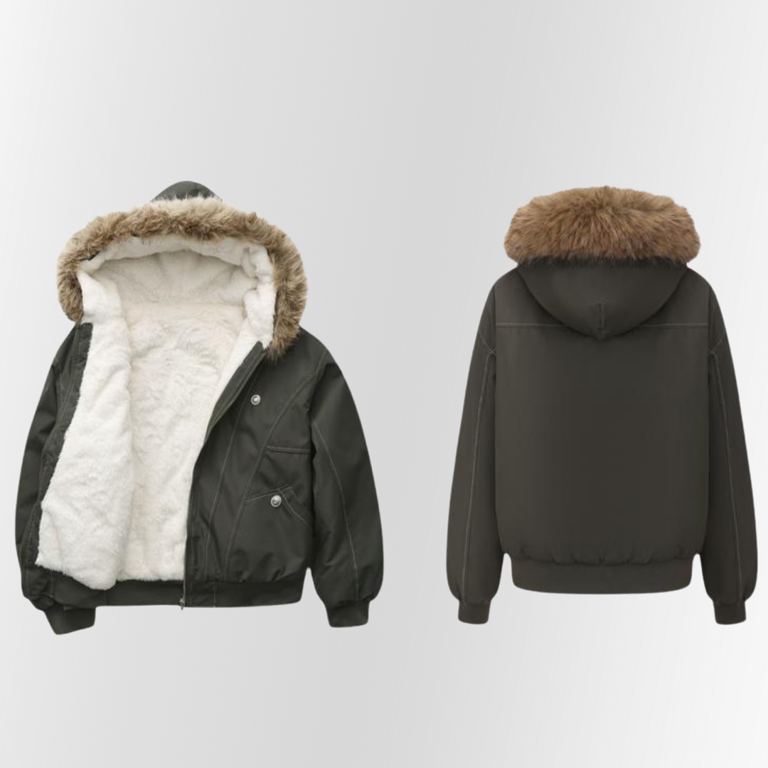 GLENDA™ - Elegant Warm Bomber Jacket with Faux Fur Collar and Hood