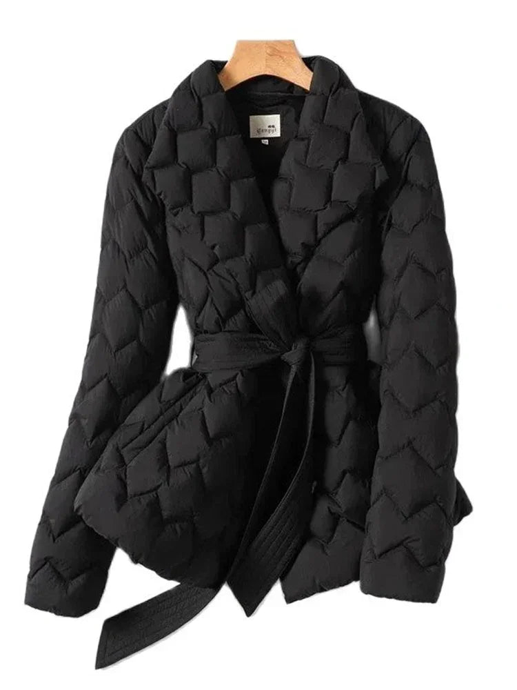 Sophia Elegant Belted Down Jacket - Stylish Coat for Ultimate Warmth